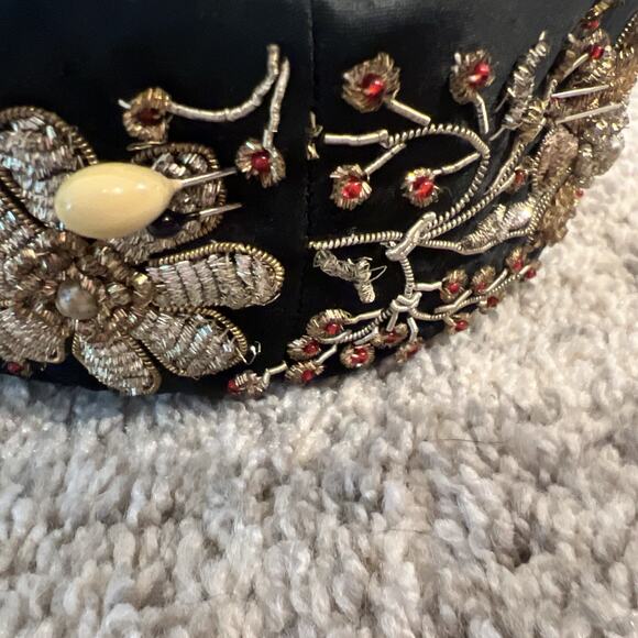 Vtg Indian Bullion Embroidered Pillbox Hat Christine Original Park Ave Beaded main image 10